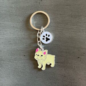 Cream Pink Frenchie Bulldog Dog Enamel Paw Print Charm Keychain German Shepherd